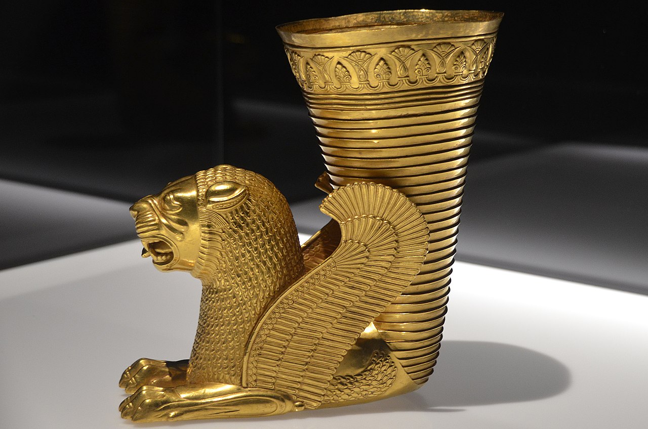 Achaemenid gold rhyton in the shape of a lion from Ecbatana ca. 550 330 BC Exhibition Iran Cradle of Civilizations Archaeological Museum of Alicante MARQ Spain 48244034452