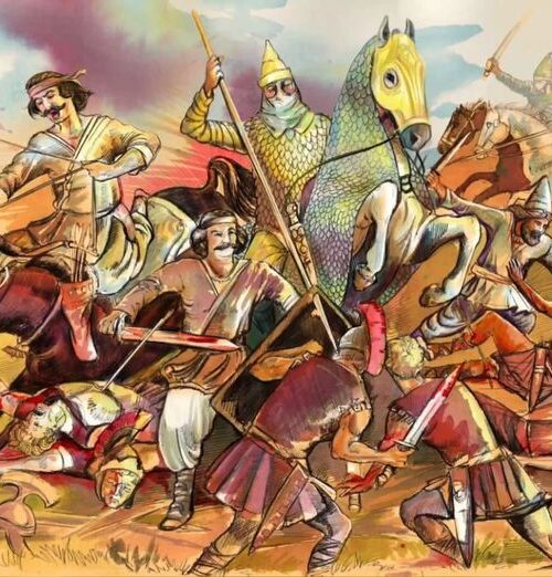 Roman army clashing with Parthian horse archers during the Mark Antony campaign
