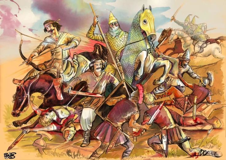 Roman army clashing with Parthian horse archers during the Mark Antony campaign